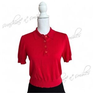 J.Crew JCREW Short-Sleeve Cropped-Fit Cotton Sweater-Polo Style #CG811 ~ SMALL